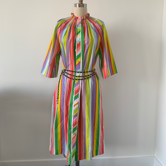 Vintage Dresses & Skirts - Vintage Rainbow Striped 1970s Smocked Dress